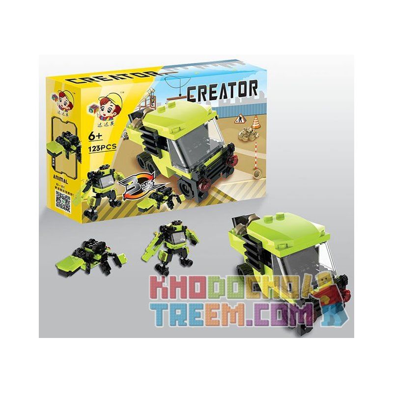 QIZHILE 3001 Xếp hình kiểu  CREATOR 3 IN 1 Construction Vehicle 5 In 1 Bộ Xe Xây Dựng Máy ủi, Máy Xúc, Xe Tải, Cần Cẩu, Xe Trộn Be· 634 khối