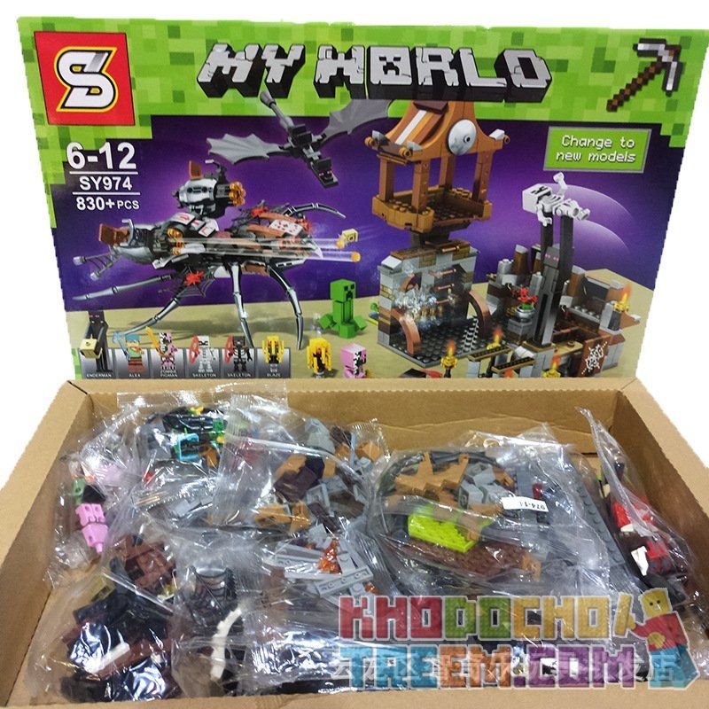 SHENG YUAN SY SY974 non Lego CUỘC XÂM LƯỢC TARANTULA bộ đồ chơi xếp lắp ráp ghép mô hình Minecraft MY WORLD Game Xây Dựng 830 khối