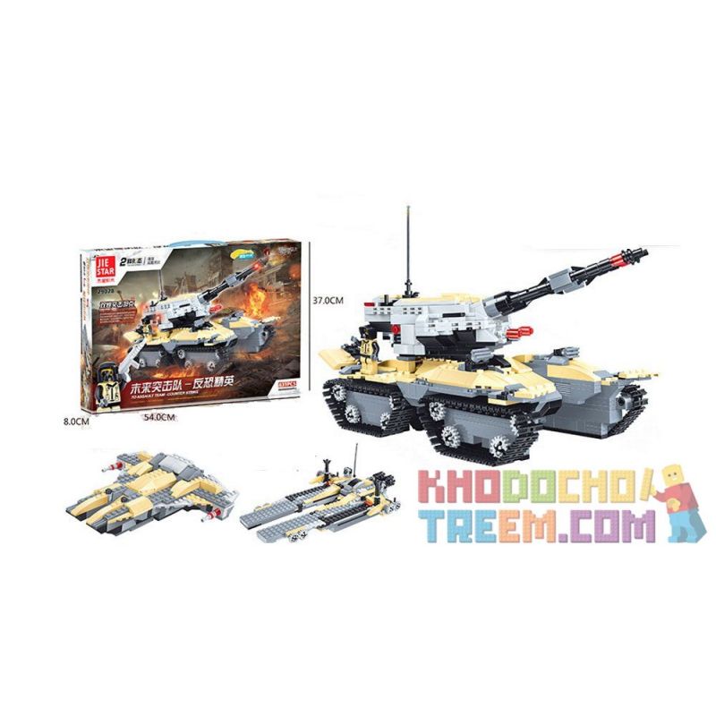 JIE STAR 29028 Xếp hình kiểu  MILITARY ARMY Double Gun Assault Tank Xe Tăng Tấn Công 2 Nòng 831 khối