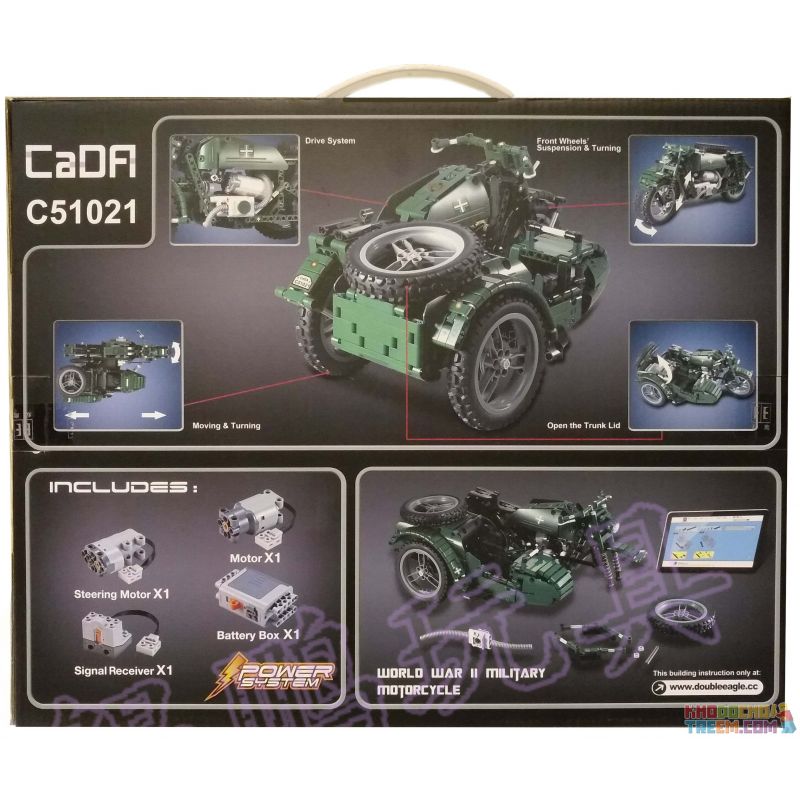 DOUBLEE CADA C51021 51021 non  XE GẮN MÁY QUÂN SỰ THẾ CHIẾN THỨ HAI bộ đồ chơi xếp lắp ráp ghép mô hình  WORLD WAR II MILITARY MOTORCYCLE Kỹ Thuật Công Nghệ Cao Mô Hình Phương Tiện 629 khối