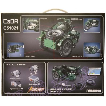 DOUBLEE CADA C51021 51021 non  XE GẮN MÁY QUÂN SỰ THẾ CHIẾN THỨ HAI bộ đồ chơi xếp lắp ráp ghép mô hình  WORLD WAR II MILITARY MOTORCYCLE Kỹ Thuật Công Nghệ Cao Mô Hình Phương Tiện 629 khối