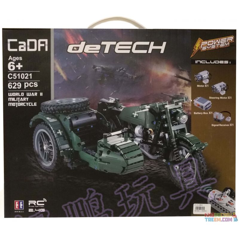 DOUBLEE CADA C51021 51021 non  XE GẮN MÁY QUÂN SỰ THẾ CHIẾN THỨ HAI bộ đồ chơi xếp lắp ráp ghép mô hình  WORLD WAR II MILITARY MOTORCYCLE Kỹ Thuật Công Nghệ Cao Mô Hình Phương Tiện 629 khối