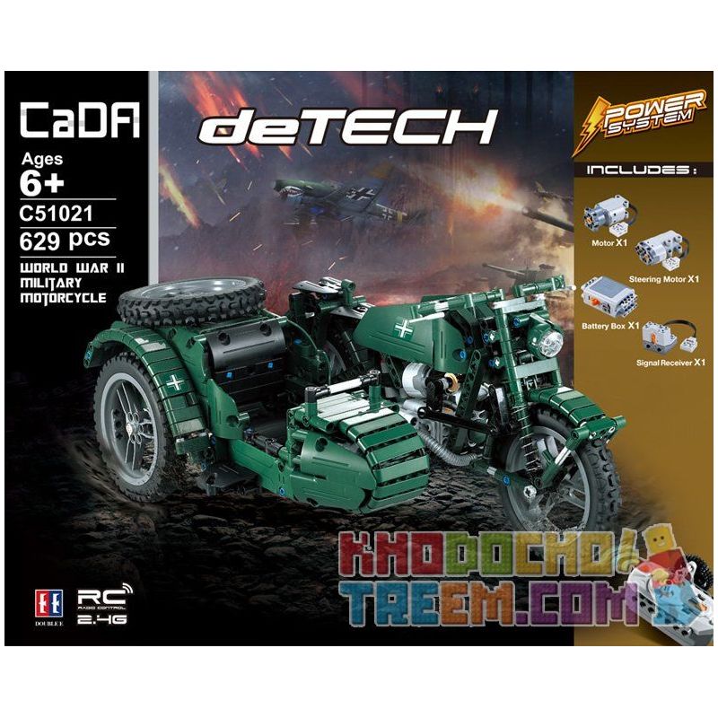 DOUBLEE CADA C51021 51021 non  XE GẮN MÁY QUÂN SỰ THẾ CHIẾN THỨ HAI bộ đồ chơi xếp lắp ráp ghép mô hình  WORLD WAR II MILITARY MOTORCYCLE Kỹ Thuật Công Nghệ Cao Mô Hình Phương Tiện 629 khối