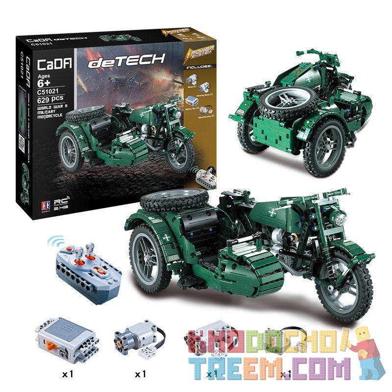 DOUBLEE CADA C51021 51021 non  XE GẮN MÁY QUÂN SỰ THẾ CHIẾN THỨ HAI bộ đồ chơi xếp lắp ráp ghép mô hình  WORLD WAR II MILITARY MOTORCYCLE Kỹ Thuật Công Nghệ Cao Mô Hình Phương Tiện 629 khối