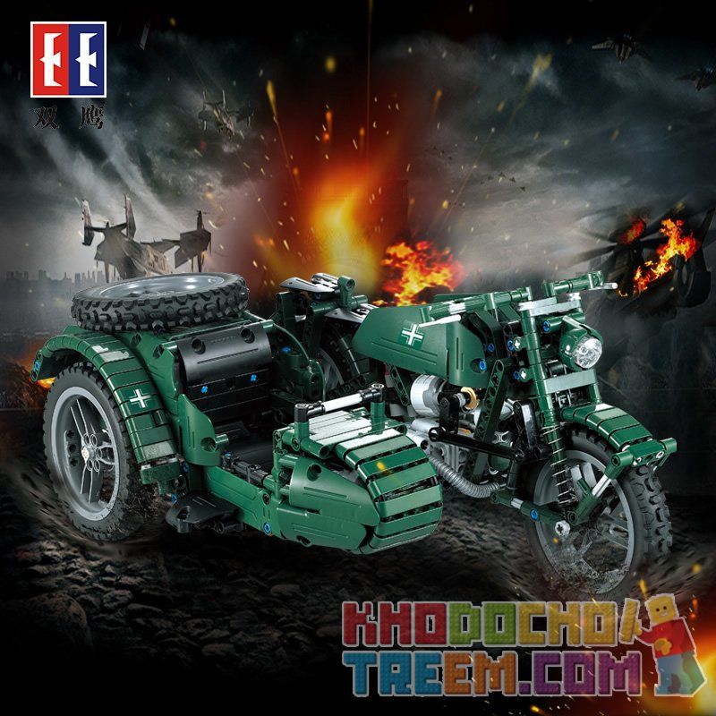 DOUBLEE CADA C51021 51021 non  XE GẮN MÁY QUÂN SỰ THẾ CHIẾN THỨ HAI bộ đồ chơi xếp lắp ráp ghép mô hình  WORLD WAR II MILITARY MOTORCYCLE Kỹ Thuật Công Nghệ Cao Mô Hình Phương Tiện 629 khối
