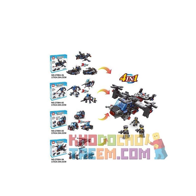 LE DI PIN 27004 Xếp hình kiểu  SWAT SPECIAL FORCE 4 In 1 SWAT Vehicles Các Phương Tiện Của Đội Cảnh Sát đặc Nhiệm SWAT 4 Trong 1 752 khối
