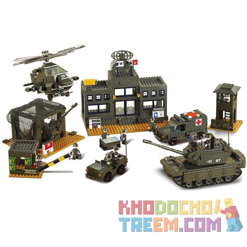 SLUBAN M38-B7100 B7100 7100 M38B7100 38-B7100 Xếp hình kiểu Lego LAND FORCES 2 Army Headquarters Doanh Trại Quân Đội 1086 khối