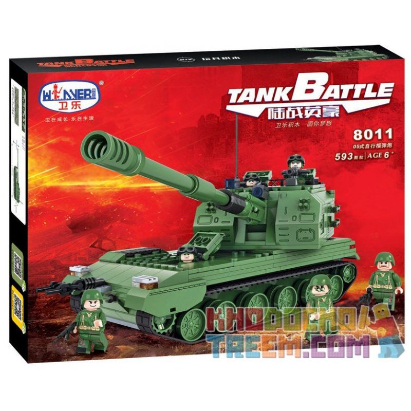 Winner 8011 Xếp hình kiểu Lego TANK BATTLE TankBattle Land War 05 Style 榴弹 Gun Xe Tăng Tự Hành 593 khối