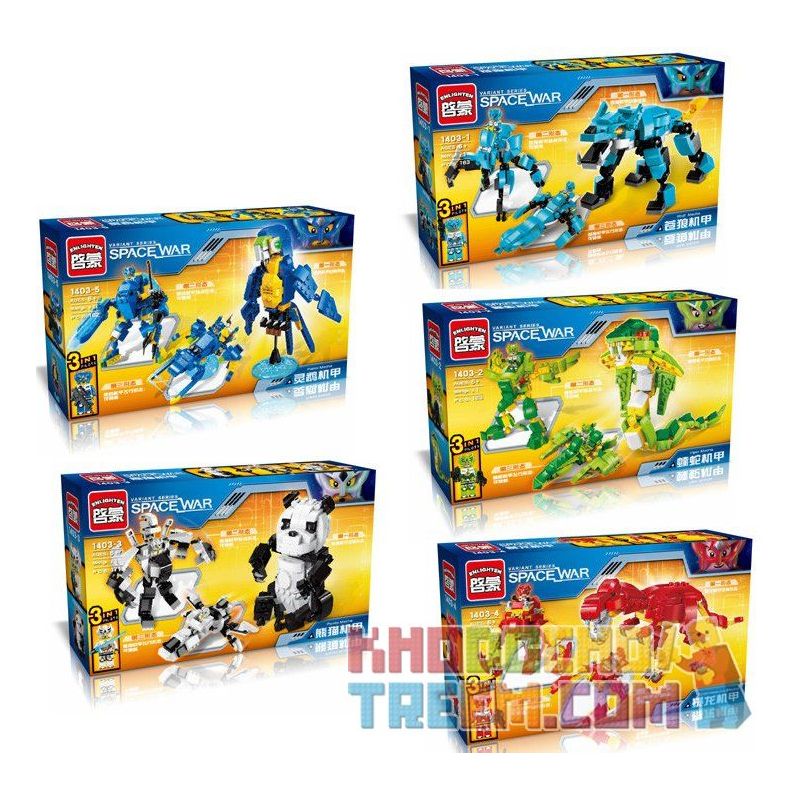 Enlighten 1403 Qman 1403 non  ĐỘNG VẬT BIẾN HÌNH CÓ THỂ KẾT HỢP THÀNH NGƯỜI MÁY KHỔNG LỒ bộ đồ chơi xếp lắp ráp ghép mô hình Transformers VARIANT SERIES SPACE WAR Robot Đại Chiến Người Máy Biến Hình 809 khối