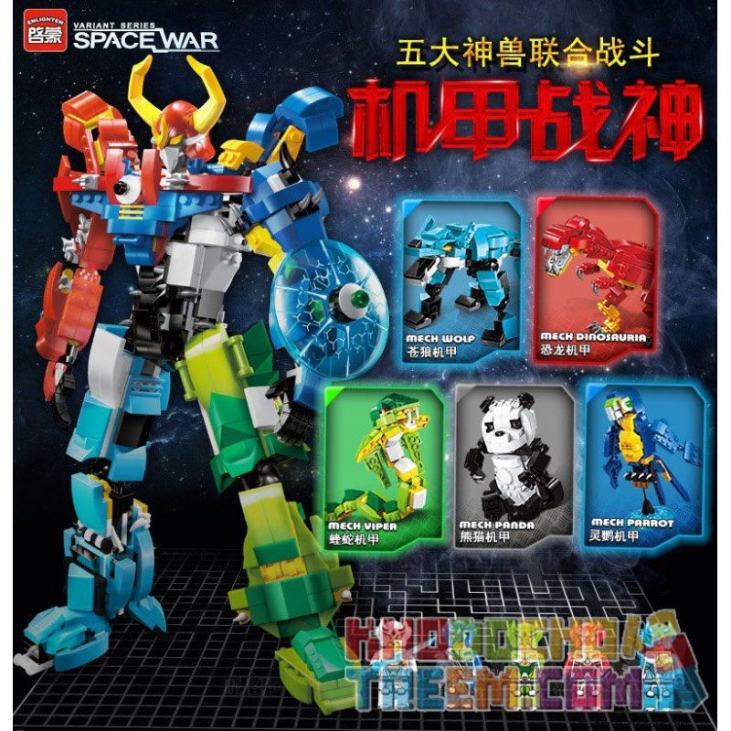 Enlighten 1403 Qman 1403 non  ĐỘNG VẬT BIẾN HÌNH CÓ THỂ KẾT HỢP THÀNH NGƯỜI MÁY KHỔNG LỒ bộ đồ chơi xếp lắp ráp ghép mô hình Transformers VARIANT SERIES SPACE WAR Robot Đại Chiến Người Máy Biến Hình 809 khối