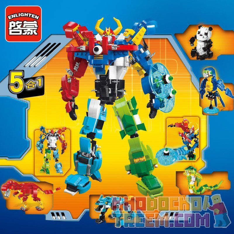 Enlighten 1403 Qman 1403 non  ĐỘNG VẬT BIẾN HÌNH CÓ THỂ KẾT HỢP THÀNH NGƯỜI MÁY KHỔNG LỒ bộ đồ chơi xếp lắp ráp ghép mô hình Transformers VARIANT SERIES SPACE WAR Robot Đại Chiến Người Máy Biến Hình 809 khối