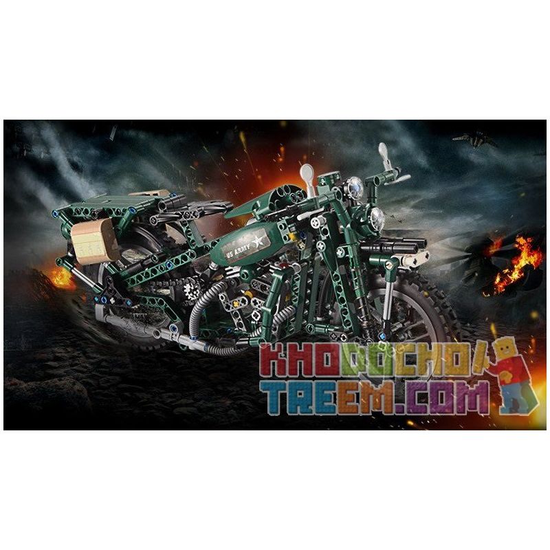 DOUBLEE CADA C51022 51022 non  XE MÁY QUÂN SỰ HARLEY bộ đồ chơi xếp lắp ráp ghép mô hình  WORLD WAR II MOTORCYCLE Kỹ Thuật Công Nghệ Cao Mô Hình Phương Tiện 550 khối