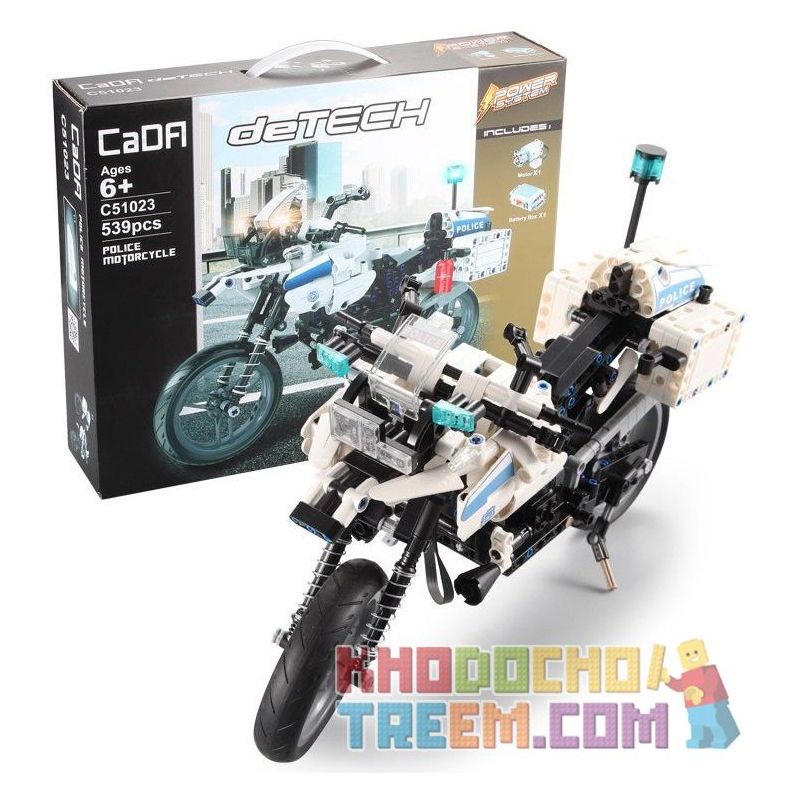 DOUBLEE CADA C51023 51023 Xếp hình kiểu Lego TECHNIC Two-wheeled Police Motorcycle Power Xe Máy Cảnh Sát 539 khối có động cơ pin