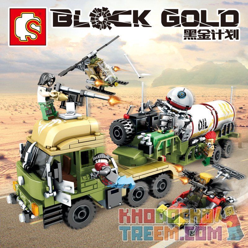 SEMBO 11713 non  CUỘC CHIẾN TRÊN XE CHỞ DẦU bộ đồ chơi xếp lắp ráp ghép mô hình Black Gold Cuộc Chiến Vàng Đen 539 khối