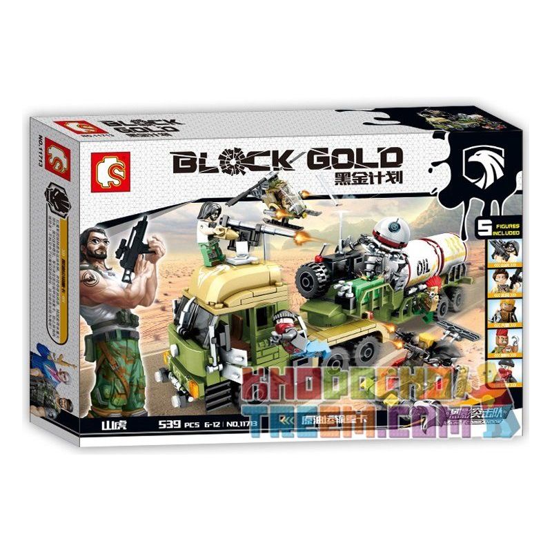 SEMBO 11713 non Lego CUỘC CHIẾN TRÊN XE CHỞ DẦU bộ đồ chơi xếp lắp ráp ghép mô hình Black Gold Cuộc Chiến Vàng Đen 539 khối