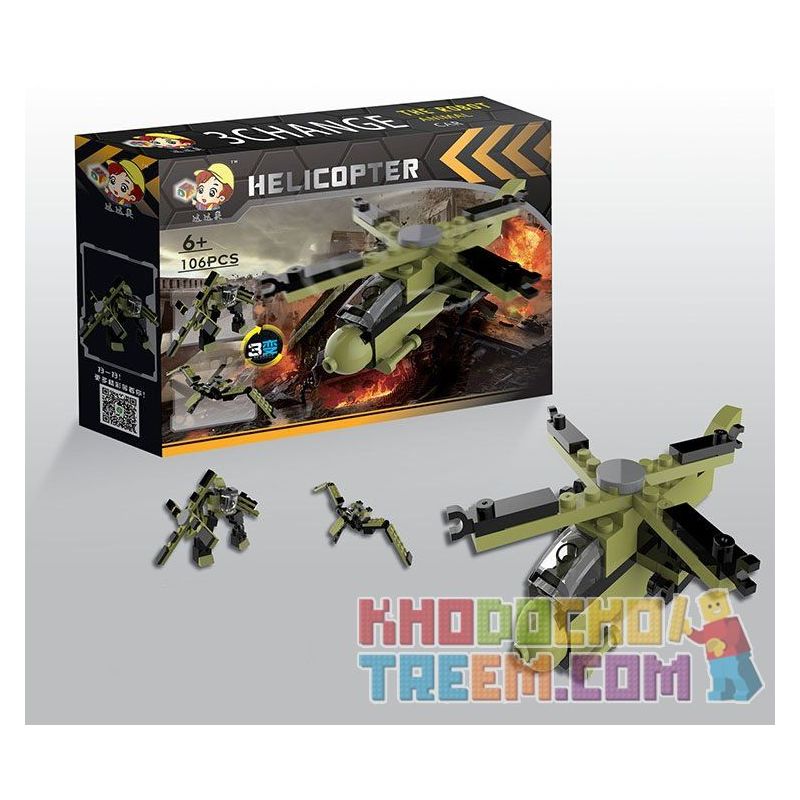 QIZHILE 3002 Xếp hình kiểu  MILITARY ARMY Military Equipment 5 In 1 Phương Tiện Quân Sự 5 Trong 1 Xe Bọc Thép, Xe Tăng Nhỏ, Xe Bắn Tên Lửa, Trực Thăng, Xe Kĩ Thuật 521 khối