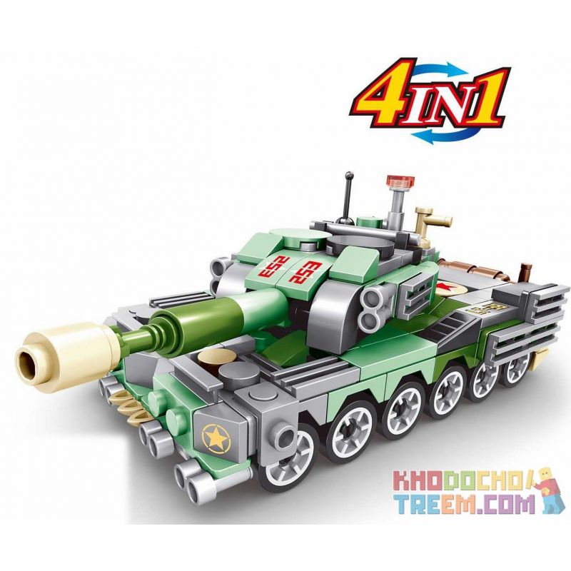 LE DI PIN 11112 Xếp hình kiểu Lego MILITARY ARMY 4 In 1 World War II Tank 4 Trong 1 Xe Tăng Thế Chiến Thứ 2 654 khối