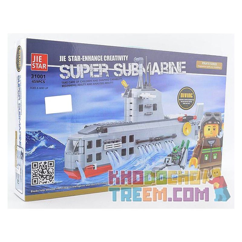 JIE STAR 31001 Xếp hình kiểu  MILITARY ARMY Super Submarine Siêu Tàu Ngầm 459 khối