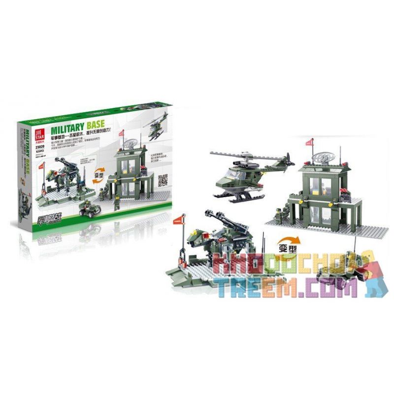JIE STAR 23020 Xếp hình kiểu  MILITARY ARMY Helicopter, Army Jeep, Helicopter Trực Thăng, Xe Jeep, Căn Cứ Quân Sự 3 Trong 1 425 khối