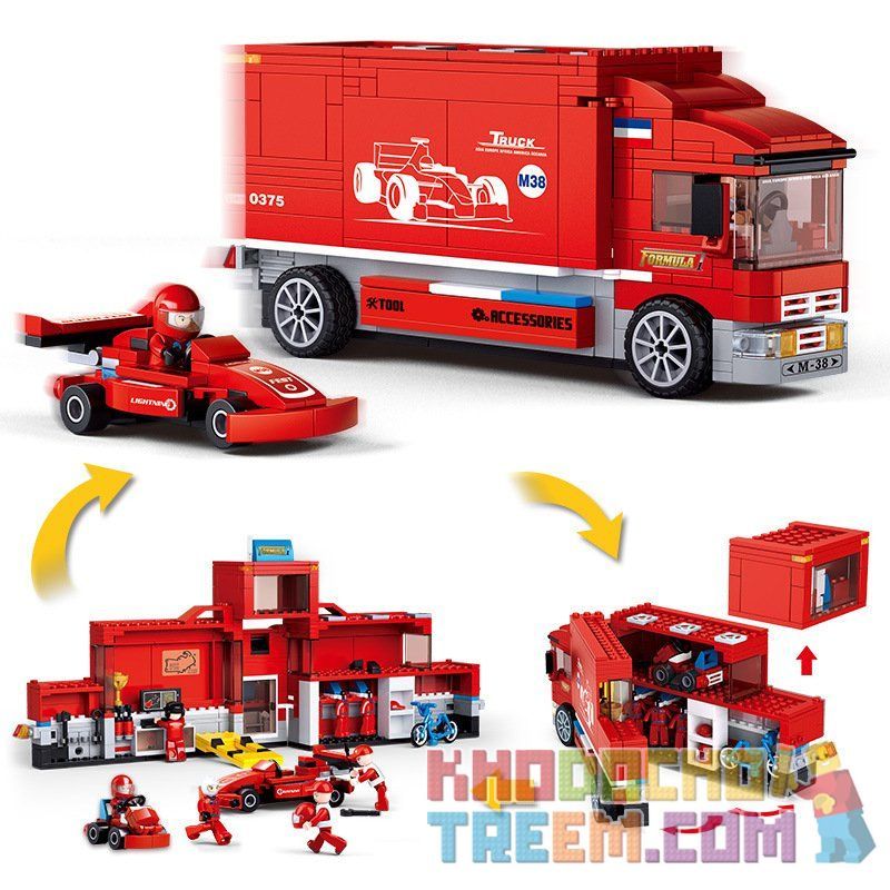 SLUBAN M38-B0375 B0375 0375 M38B0375 38-B0375 Xếp hình kiểu Lego SPEED CHAMPIONS Formula Car F1 Team TRuck Equation Racing II F1 Competition Tour Truck Bộ Lắp Ráp Xe Bus Có Thể Chuyển Thành Trạm Dừng 