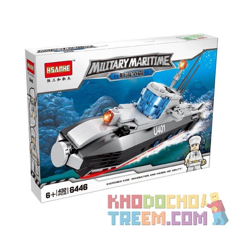 HSANHE 6446 Xếp hình kiểu  MILITARY ARMY U-401 Submarine Tàu Ngầm U401 432 khối