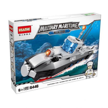 HSANHE 6446 Xếp hình kiểu  MILITARY ARMY U-401 Submarine Tàu Ngầm U401 432 khối