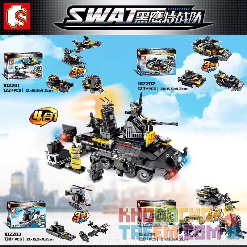 SEMBO 102201 102202 102203 102204 non Lego NHỮNG PHƯƠNG TIỆN CỦA ĐỘI ĐẶC NHIỆM bộ đồ chơi xếp lắp ráp ghép mô hình Swat Special Force 509 khối