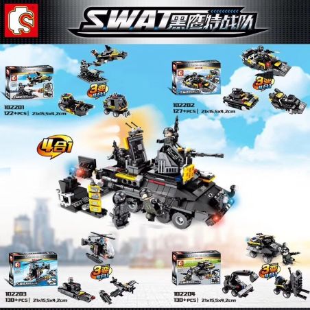 SEMBO 102201 102202 102203 102204 non  NHỮNG PHƯƠNG TIỆN CỦA ĐỘI ĐẶC NHIỆM bộ đồ chơi xếp lắp ráp ghép mô hình Swat Special Force 509 khối