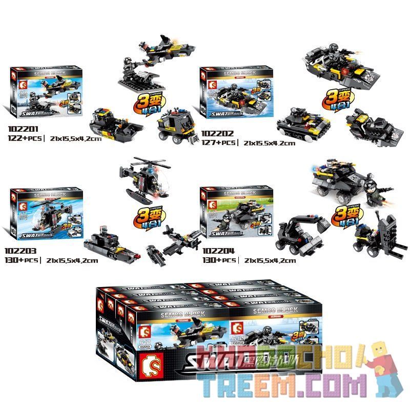 SEMBO 102201 102202 102203 102204 non  NHỮNG PHƯƠNG TIỆN CỦA ĐỘI ĐẶC NHIỆM bộ đồ chơi xếp lắp ráp ghép mô hình Swat Special Force 509 khối