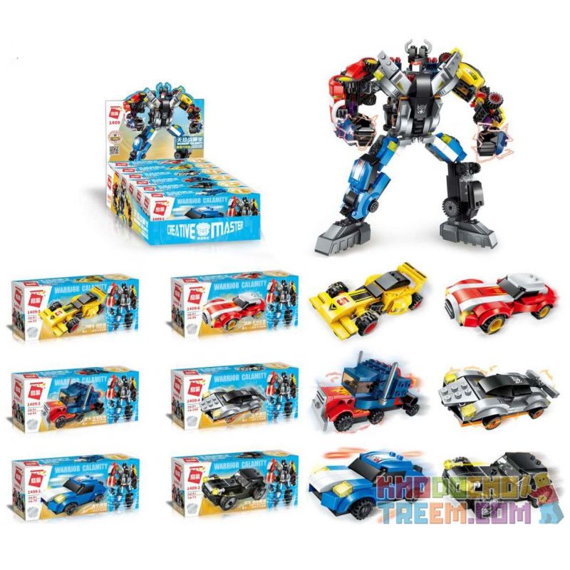 Enlighten 1409 Qman 1409 non  NGƯỜI MÁY BIẾN HÌNH ĐƯỢC KẾT HỢP TỪ 6 CHIẾN XE Ô TÔ bộ đồ chơi xếp lắp ráp ghép mô hình Transformers WARRIOR CALAMITY Robot Đại Chiến Người Máy Biến Hình 518 khối