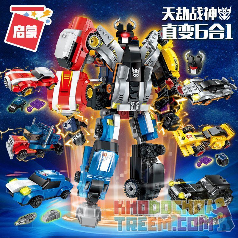 Enlighten 1409 Qman 1409 non  NGƯỜI MÁY BIẾN HÌNH ĐƯỢC KẾT HỢP TỪ 6 CHIẾN XE Ô TÔ bộ đồ chơi xếp lắp ráp ghép mô hình Transformers WARRIOR CALAMITY Robot Đại Chiến Người Máy Biến Hình 518 khối