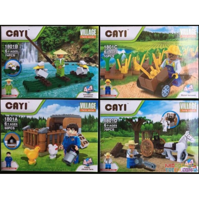 CAYI 1801A 1801B 1801C 1801D non  CẢNH 4 LOẠI TRANG TRẠI GÀ HẠNH PHÚC SĂN CHIM ƯNG BIỂN THU HOẠCH MỤC ĐỒNG XẺ GỖ VẬN CHUYỂN bộ đồ chơi xếp lắp ráp ghép mô hình City VILLAGE Thành Phố 259 khối