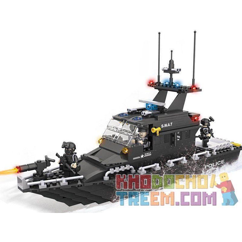 HSANHE 6511 Xếp hình kiểu Lego MILITARY ARMY Patrol Boat And Helicopter Thuyền Và Trực Thăng Tuần Tra 518 khối