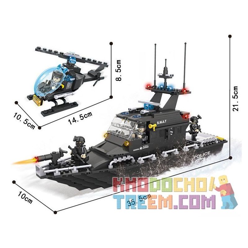 HSANHE 6511 Xếp hình kiểu  MILITARY ARMY Patrol Boat And Helicopter Thuyền Và Trực Thăng Tuần Tra 518 khối