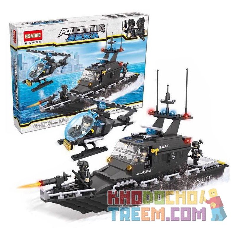 HSANHE 6511 Xếp hình kiểu  MILITARY ARMY Patrol Boat And Helicopter Thuyền Và Trực Thăng Tuần Tra 518 khối