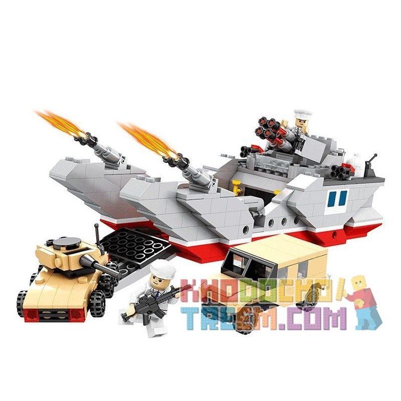 HSANHE 6448 Xếp hình kiểu  MILITARY ARMY Landing Craft Tàu Chiến đổ Bộ đất Liền 486 khối