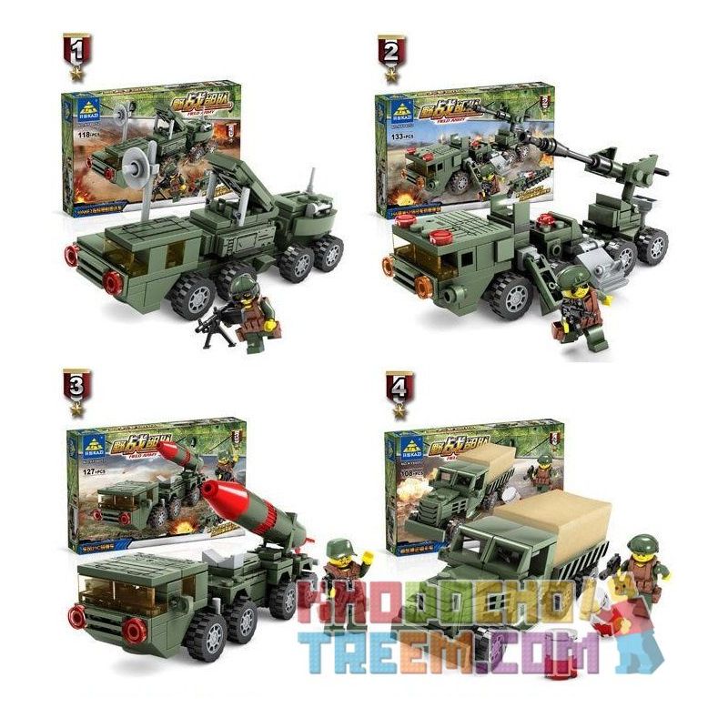 Kazi KY84052 84052 non  BỘ 4 PHƯƠNG TIỆN QUÂN SỰ XE THỰC ĐỊA TẢI PHÓNG TÊN LỬA BẮN SÚNG MÁY bộ đồ chơi xếp lắp ráp ghép mô hình Field Army Chiến Trường 486 khối