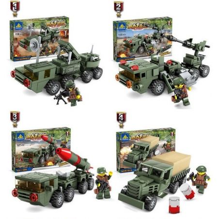 Kazi KY84052 84052 non  BỘ 4 PHƯƠNG TIỆN QUÂN SỰ XE THỰC ĐỊA TẢI PHÓNG TÊN LỬA BẮN SÚNG MÁY bộ đồ chơi xếp lắp ráp ghép mô hình Field Army Chiến Trường 486 khối