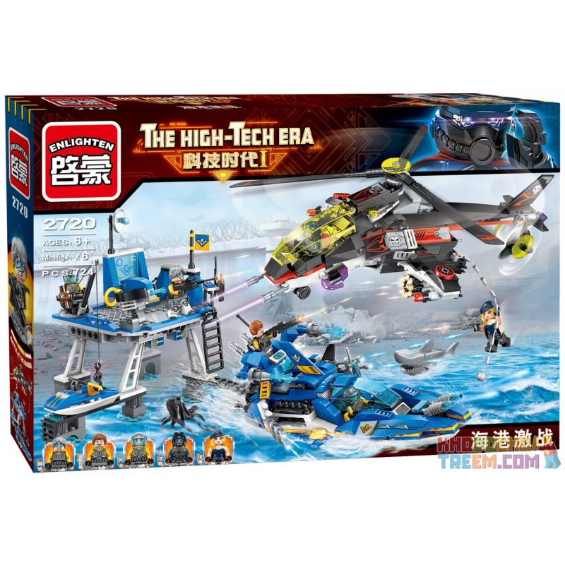 Enlighten 2720 Qman 2720 non  TẤN CÔNG TRẠM CANH GÁC TRÊN BIỂN bộ đồ chơi xếp lắp ráp ghép mô hình The High-Tech Era Kỷ Nguyên Công Nghệ Cao 724 khối
