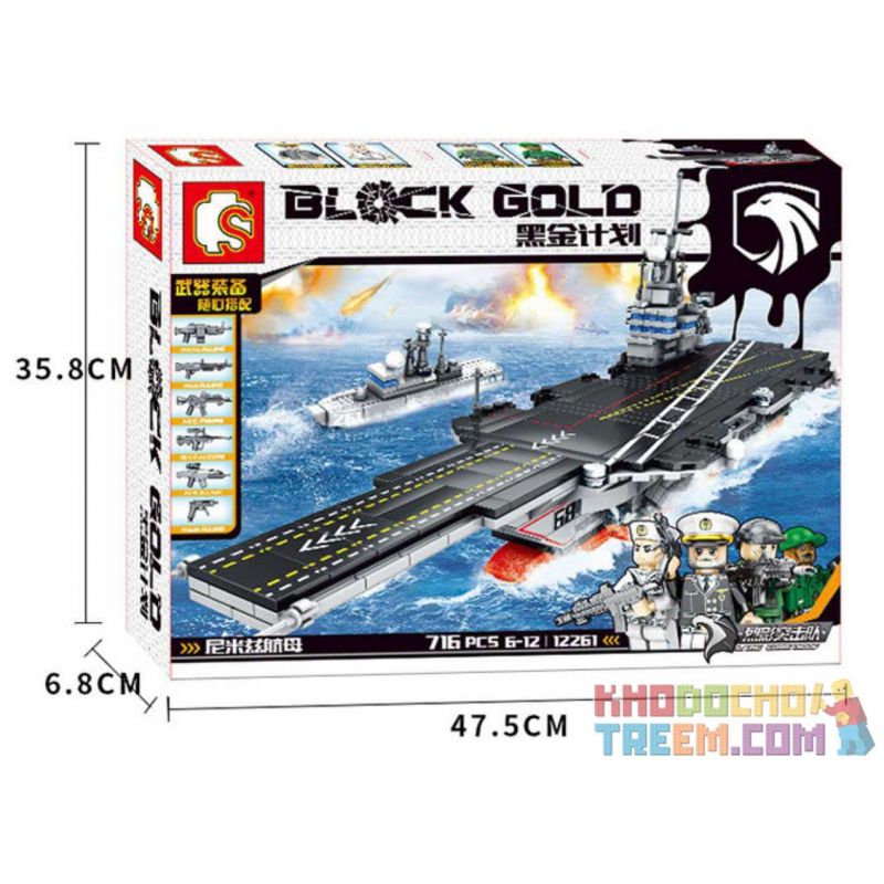 SEMBO 12261 non  TÀU SÂN BAY bộ đồ chơi xếp lắp ráp ghép mô hình Black Gold Cuộc Chiến Vàng Đen 716 khối