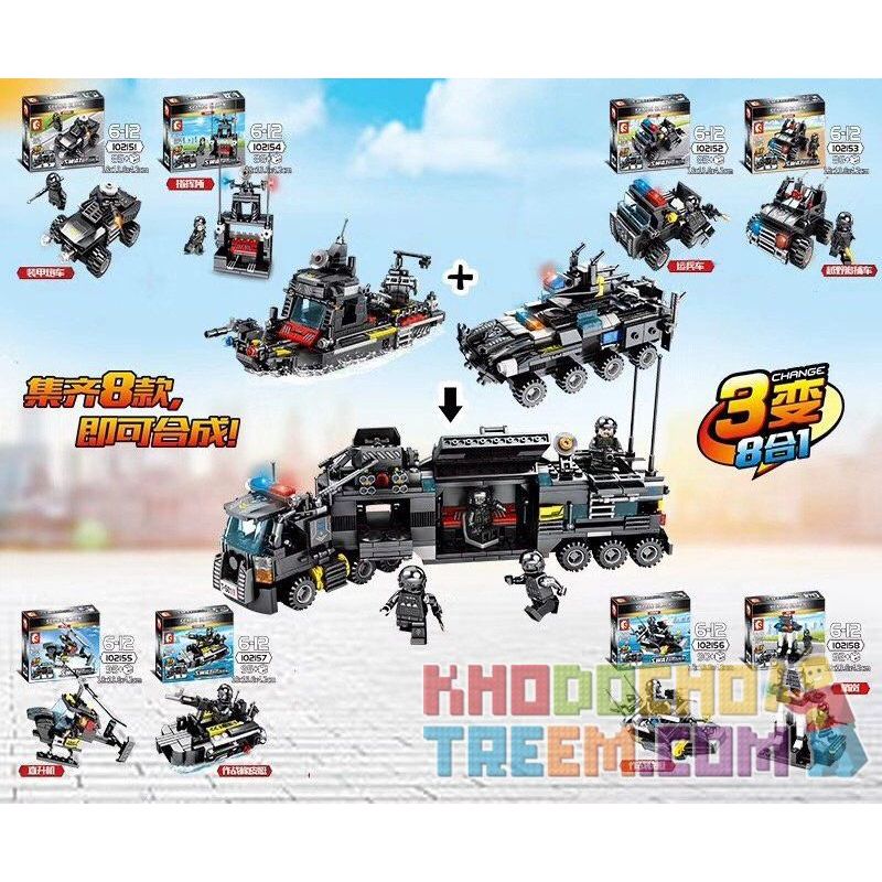 SEMBO 102156 102157 102158 102386 102151 102152 102153 102154 102155 non  8 BỘ NHỎ KẾT HỢP bộ đồ chơi xếp lắp ráp ghép mô hình Swat Special Force Đặc Nhiệm 716 khối