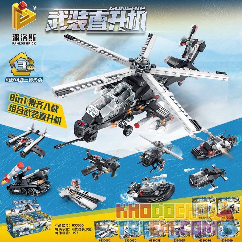 PanlosBrick 633005F 633005G 633005H 633005A 633005B 633005C 633005D 633005E Panlos Brick 633005F 633005G 633005H 633005A 633005B 633005C 633005D 633005E non  8 PHƯƠNG TIỆN QUÂN SỰ KẾT HỢP THÀNH TRỰC THĂNG TẤN CÔNG bộ đồ chơi xếp lắp ráp ghép mô hình Military Army GUNSHIP Quân Sự Bộ Đội 712 khối