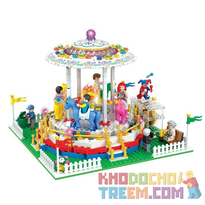 Winner 7034 Xếp hình kiểu Lego City Modern Paradise Rotating Trojan Trò Chơi Ngựa Gỗ Xoay Vòng 705 khối