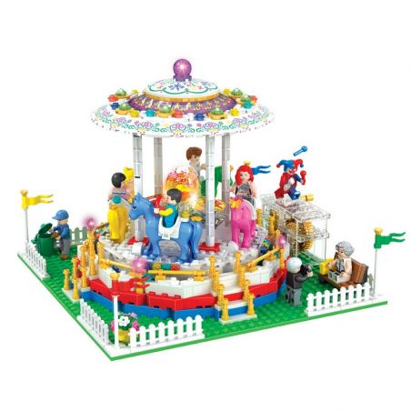 Winner 7034 non  TRÒ CHƠI NGỰA GỖ XOAY VÒNG bộ đồ chơi xếp lắp ráp ghép mô hình City Modern Paradise Thành Phố Thiên Đường Hiện Đại 705 khối