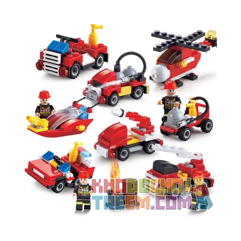 QIZHILE 2002 Xếp hình kiểu Lego CITY Fire Rescue Equipment 8 In 1 Phương Tiện Cứu Hỏa 8 Trong 1 370 khối