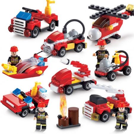 QIZHILE 2002 Xếp hình kiểu  CITY Fire Rescue Equipment 8 In 1 Phương Tiện Cứu Hỏa 8 Trong 1 370 khối