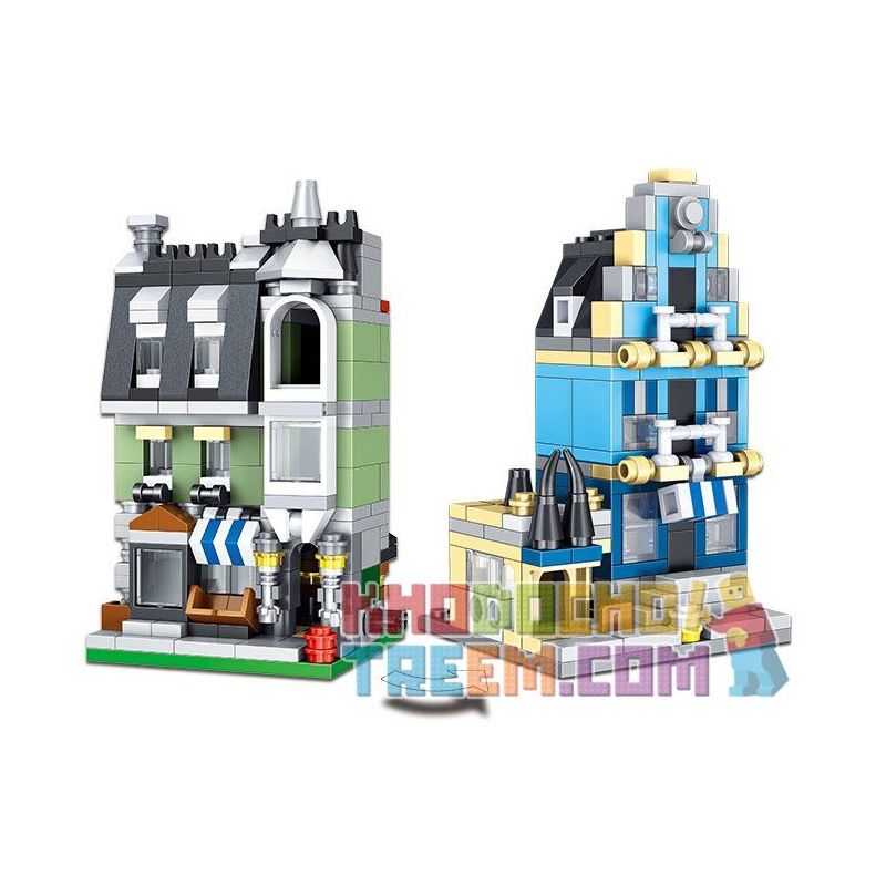 LELE 30017 non Lego CỬA HÀNG TẠP HÓA MINI CHỢ CHÂU bộ đồ chơi xếp lắp ráp ghép mô hình Mini Modular Đường Phố Thu Nhỏ 450 khối