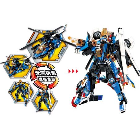 Enlighten 3302 Qman 3302 non  NGƯỜI MÁY BIẾN HÌNH THÀNH TRỰC THĂNG bộ đồ chơi xếp lắp ráp ghép mô hình Transformers BLAST RANGER BLADE WARRIOR Robot Đại Chiến Người Máy Biến Hình 448 khối