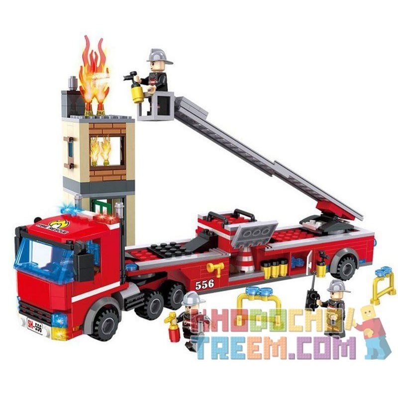 HSANHE 6556 Xếp hình kiểu Lego CITY Fire Truck Fire Building Xe Cứu Hỏa đang Chữa Cháy 396 khối