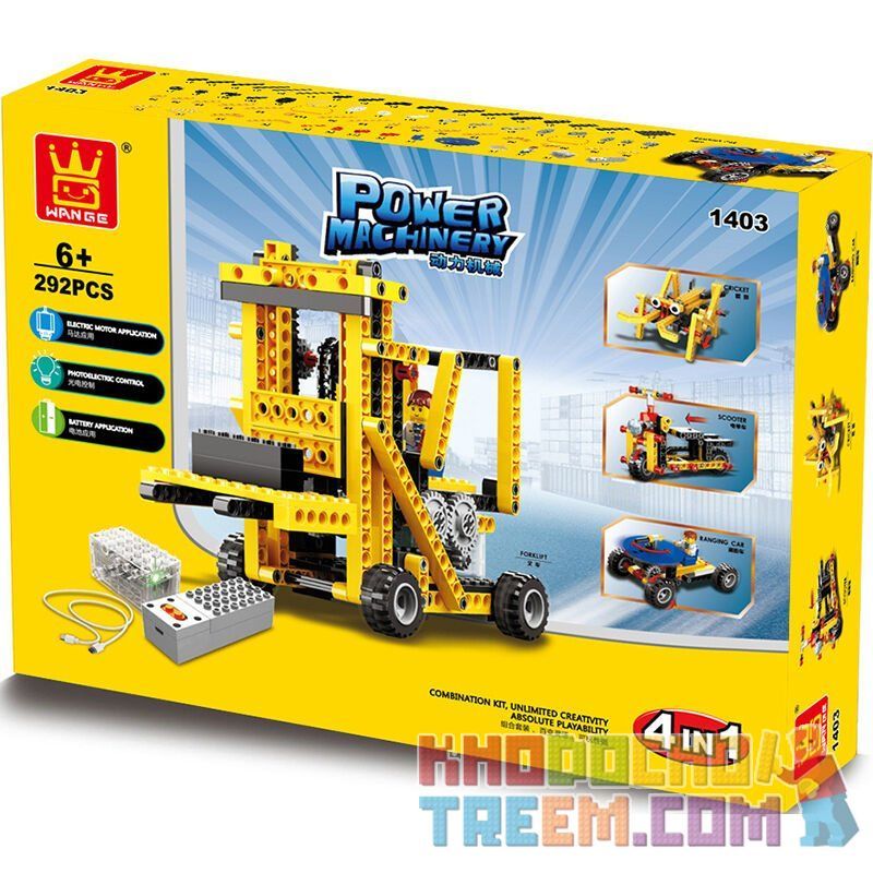 WANGE DR.LUCK 1403 non  XE NÂNG HÀNG CHẠY BẰNG ĐIỆN bộ đồ chơi xếp lắp ráp ghép mô hình Mindstorms POWER MACHINSRY FORKLIFT、SCOOTER、CRICKET、RANGING CAR Lập Trình Khoa Học 292 khối